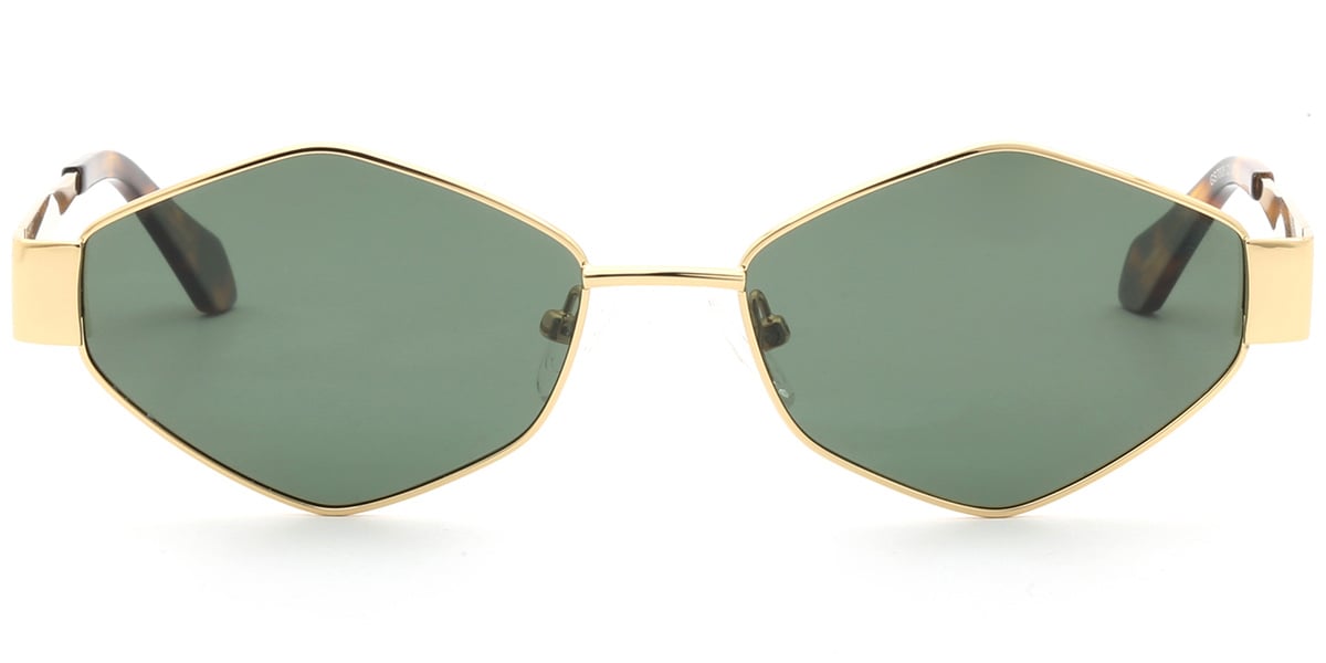 Acetate Geometric Sunglasses gold+dark_green_polarized