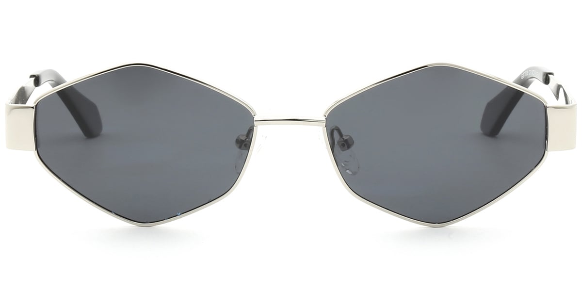 Acetate Geometric Sunglasses silver+dark_grey_polarized