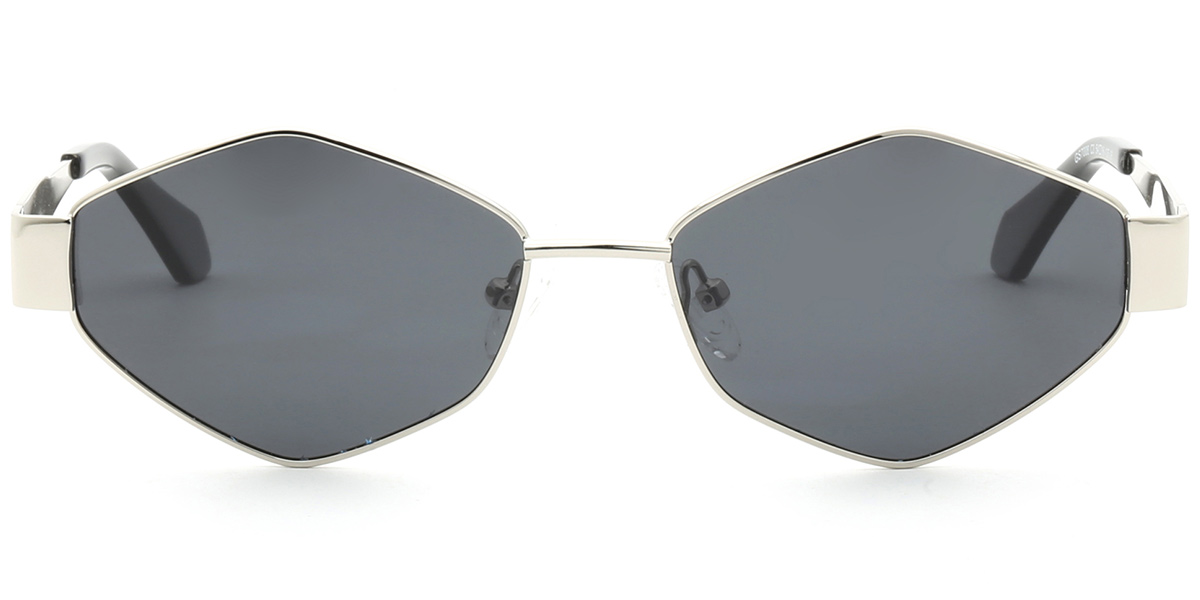 Acetate Geometric Sunglasses silver+dark_grey_polarized