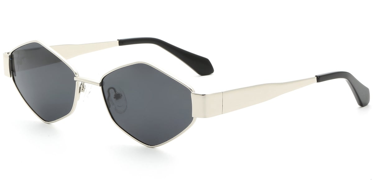 Acetate Geometric Sunglasses silver+dark_grey_polarized