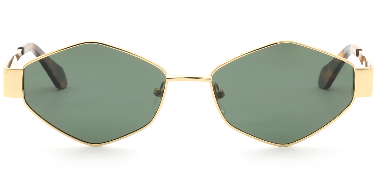 Acetate Geometric Sunglasses gold+dark_green_polarized