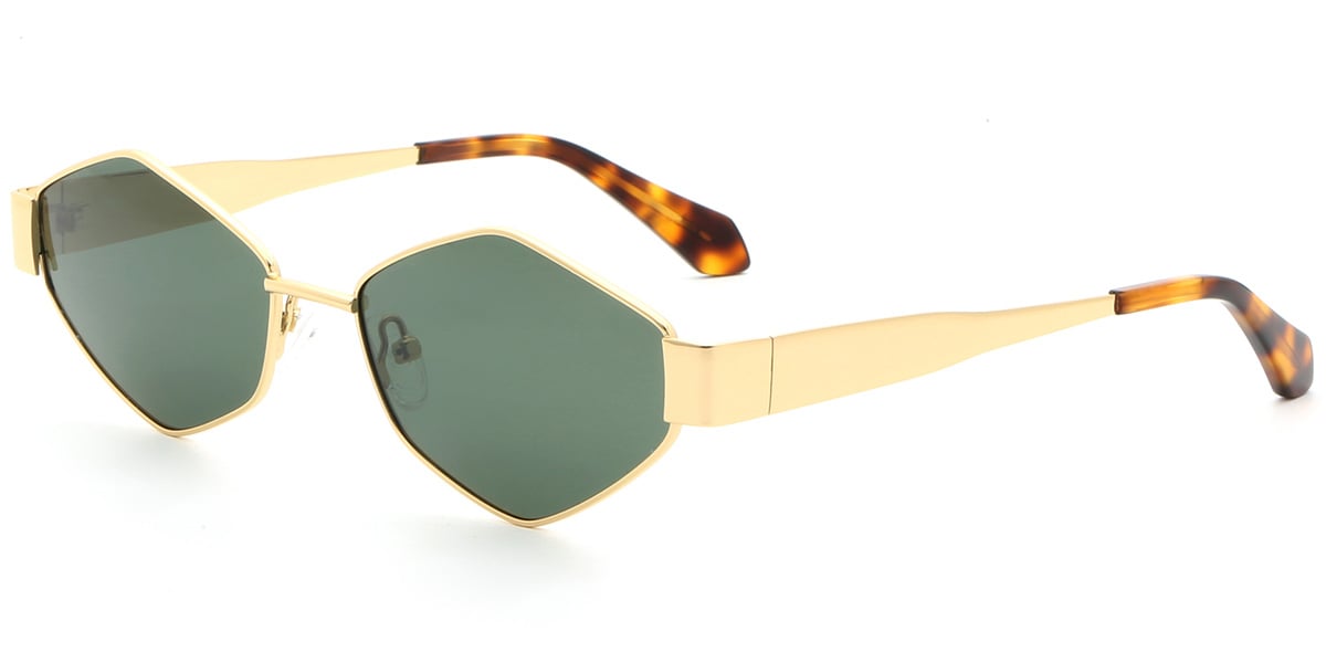Acetate Geometric Sunglasses gold+dark_green_polarized
