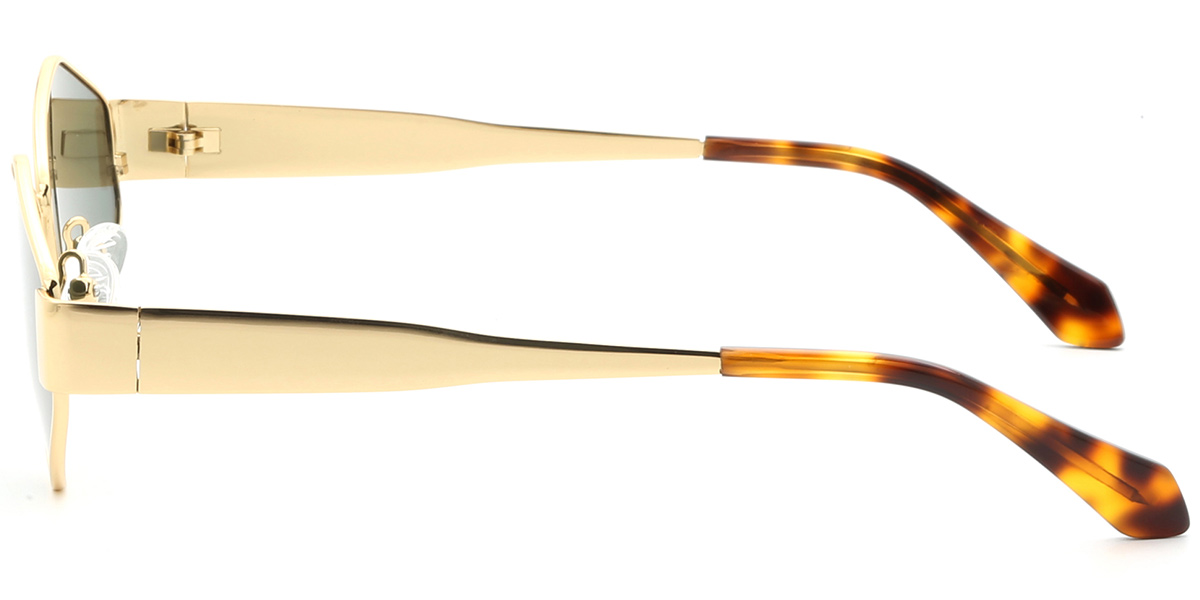 Acetate Geometric Sunglasses gold+dark_green_polarized