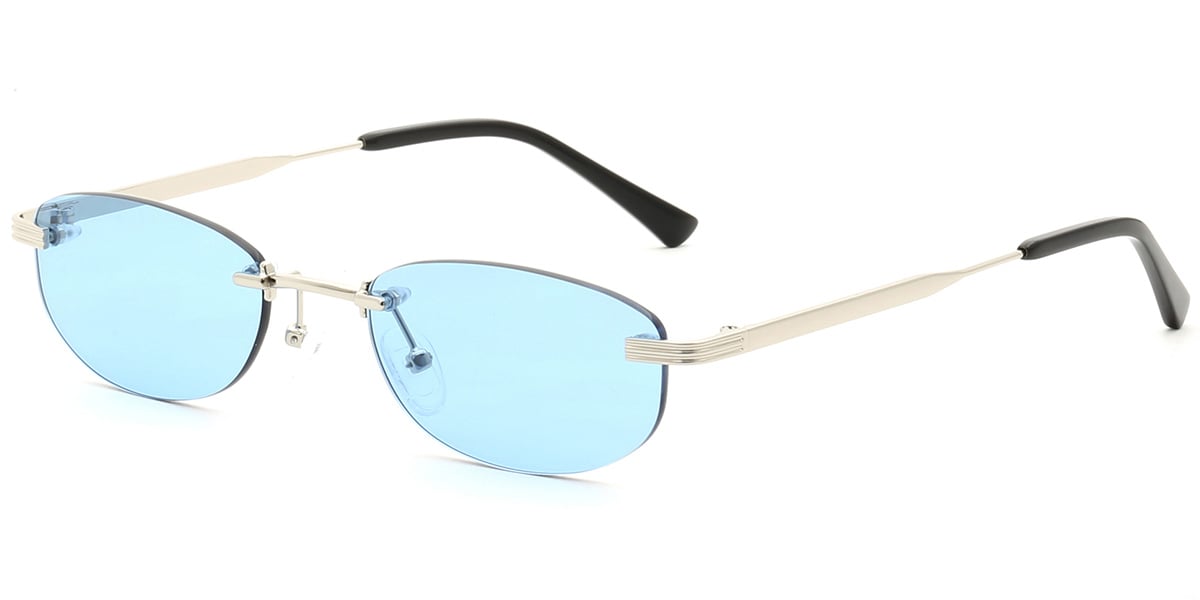 Acetate Oval Sunglasses silver+blue_polarized