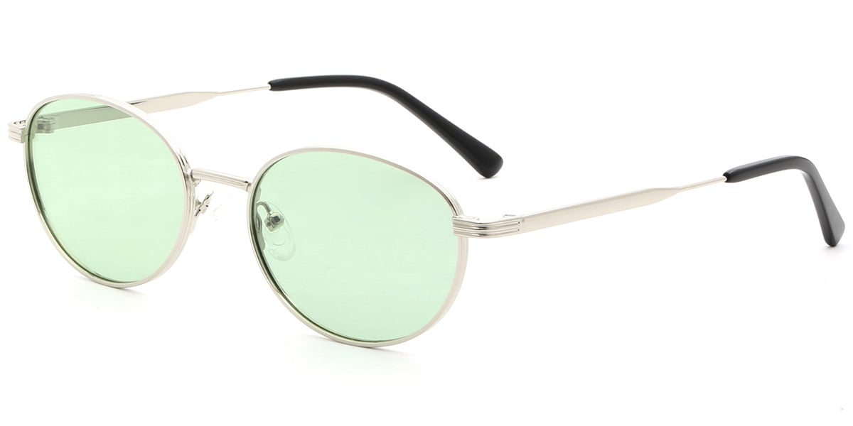 Acetate Oval Sunglasses silver+light_green_polarized