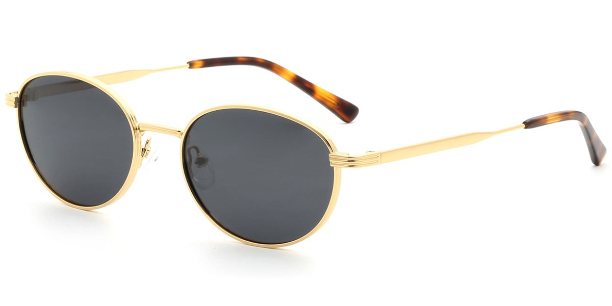 Acetate Oval Sunglasses gold+dark_grey_polarized
