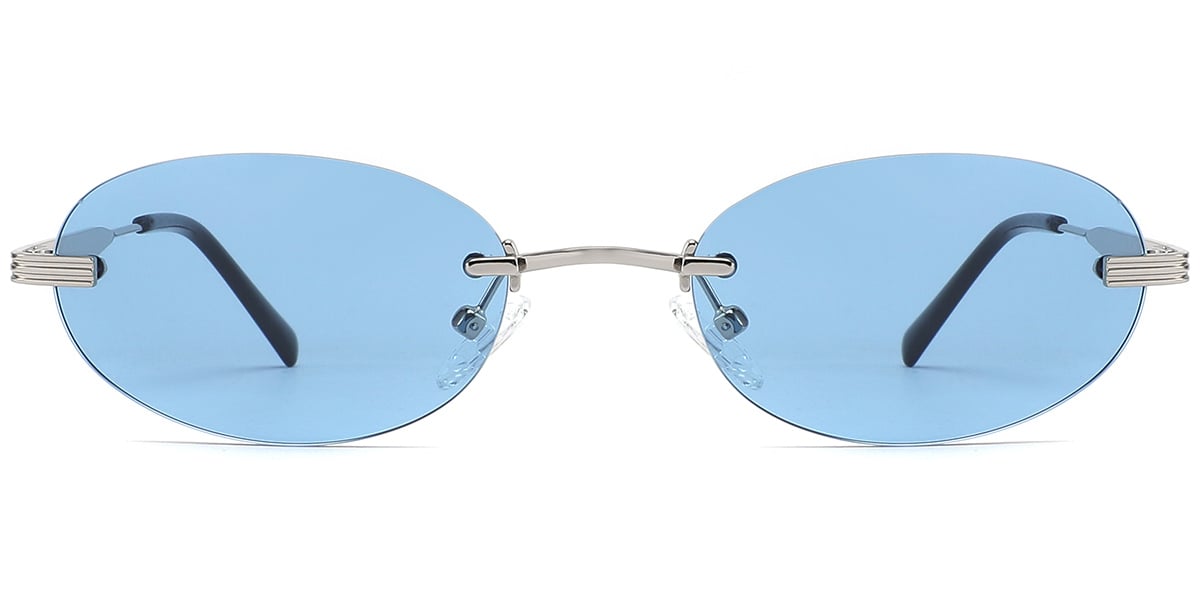 Acetate Oval Sunglasses silver+blue_polarized