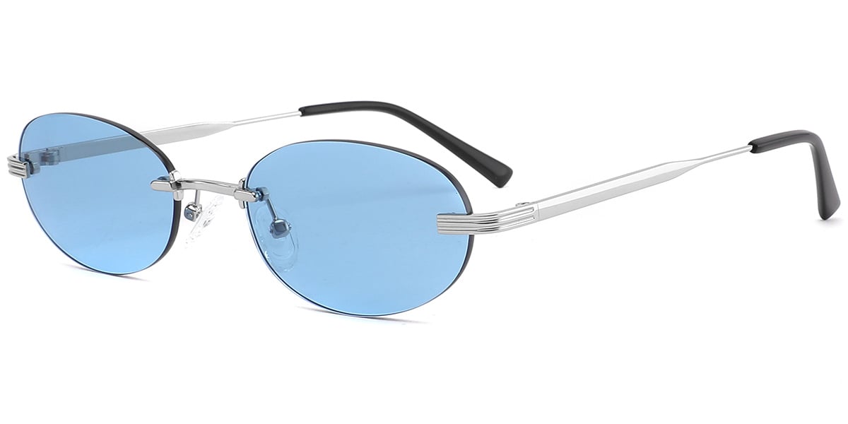 Acetate Oval Sunglasses silver+blue_polarized