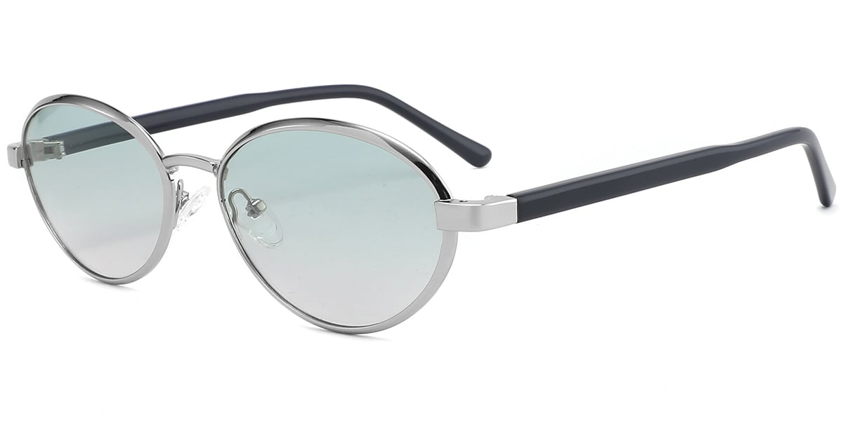 Acetate Oval Sunglasses silver+gradient_green_polarized