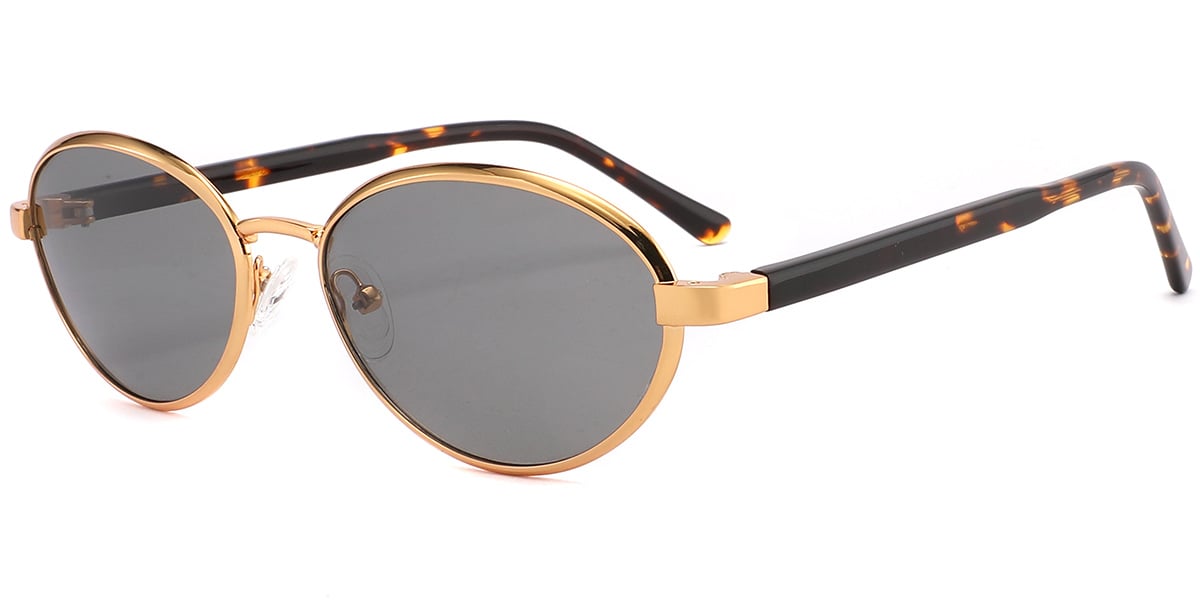 Acetate Oval Sunglasses gold+dark_grey_polarized