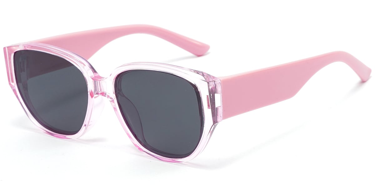 Kid's Geometric Sunglasses translucent-pink+dark_grey_polarized