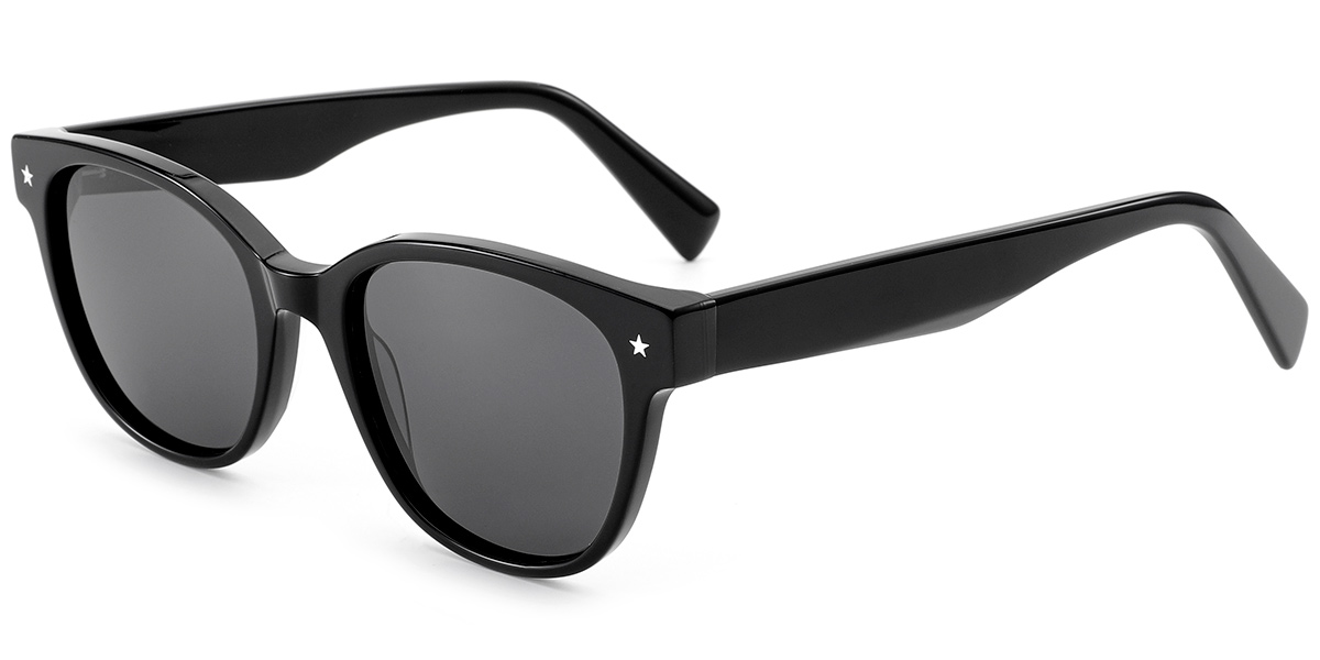 Acetate Square Sunglasses black+dark_grey_polarized