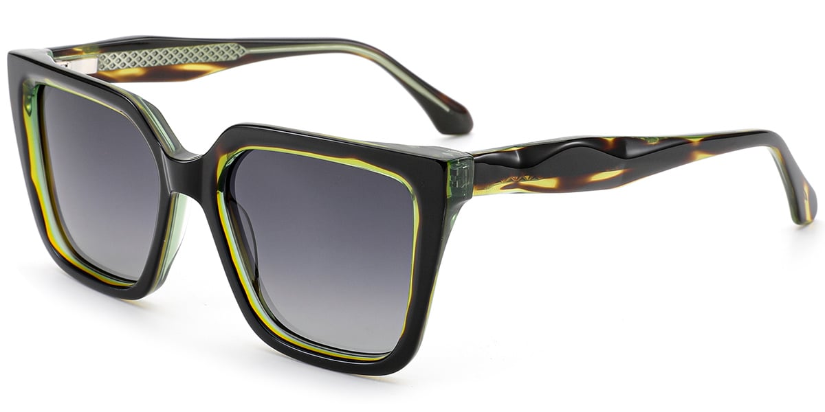 Acetate Square Sunglasses pattern-green+gradient_grey_polarized