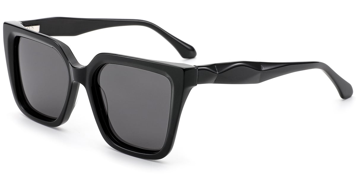 Acetate Square Sunglasses black+dark_grey_polarized