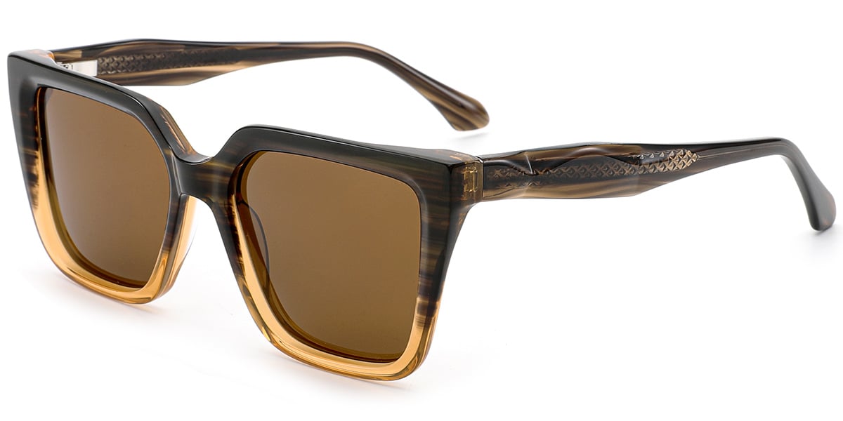 Acetate Square Sunglasses pattern-brown+amber_polarized