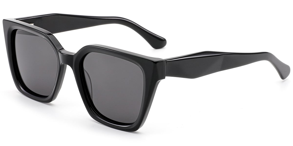 Acetate Square Sunglasses black+dark_grey_polarized