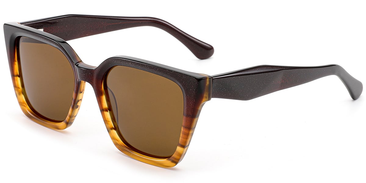 Acetate Square Sunglasses pattern-brown+amber_polarized