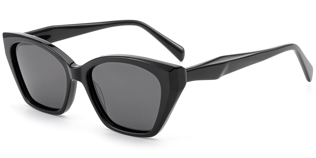 Acetate Rectangle Sunglasses black+dark_grey_polarized