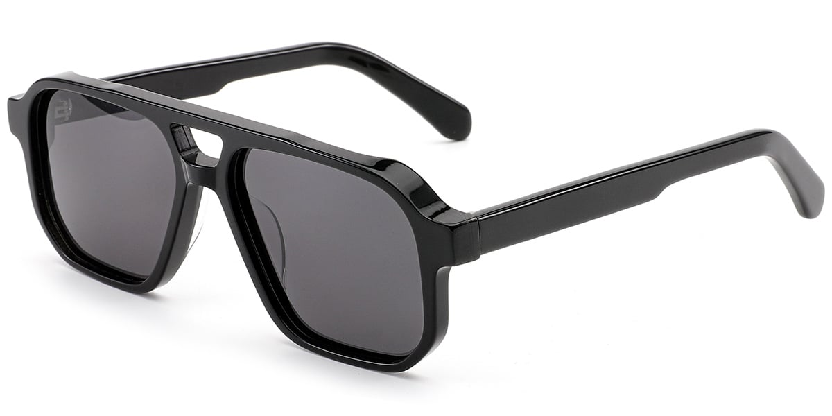 Acetate Aviator Sunglasses black+dark_grey_polarized