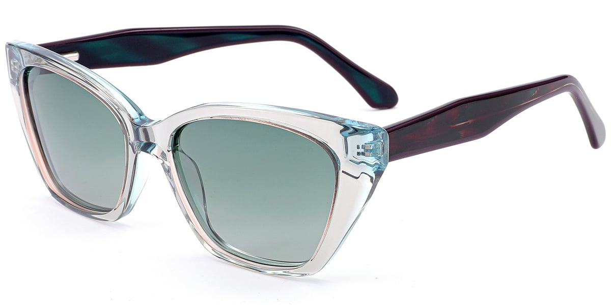 Acetate Square Sunglasses translucent-light_grey+gradient_green_polarized