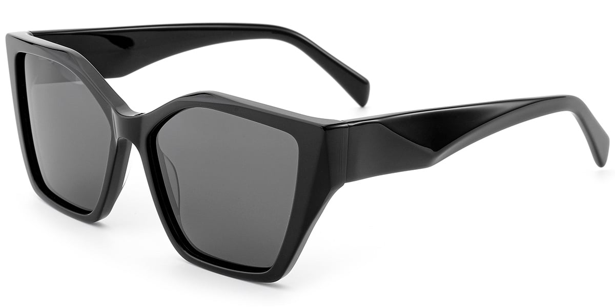 Acetate Square Sunglasses black+dark_grey_polarized