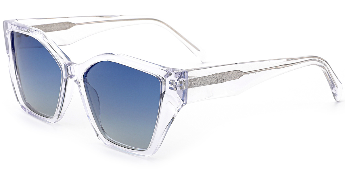 Acetate Square Sunglasses translucent+gradient_blue_polarized