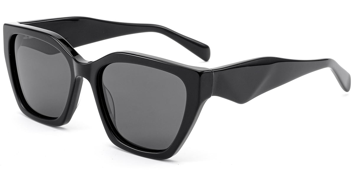 Acetate Square Sunglasses black+dark_grey_polarized