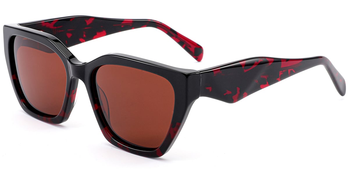 Acetate Square Sunglasses pattern-red+red_polarized