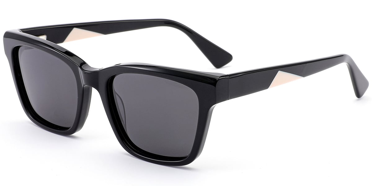 Acetate Rectangle Sunglasses black+dark_grey_polarized