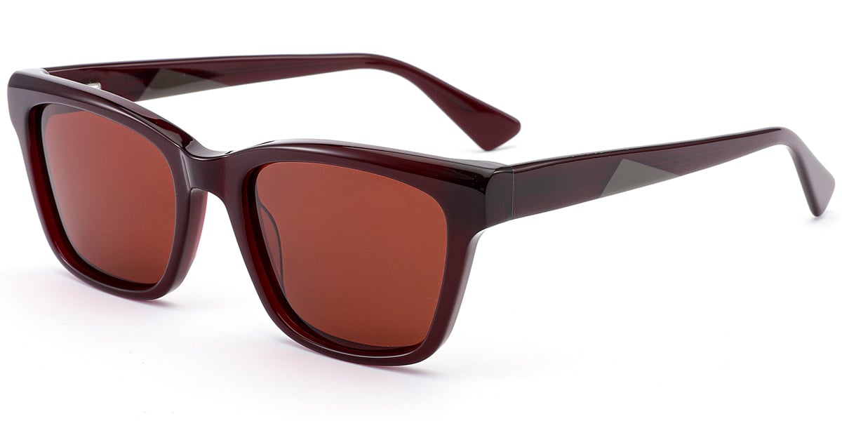 Acetate Rectangle Sunglasses wine_red+red_polarized