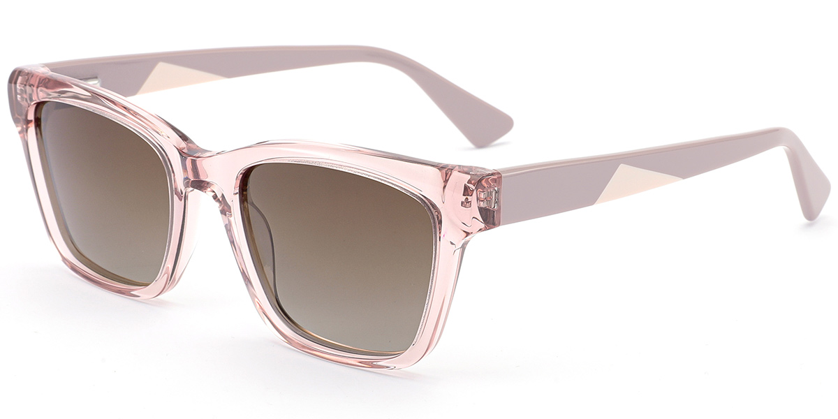 Acetate Rectangle Sunglasses translucent-pink+gradient_amber_polarized