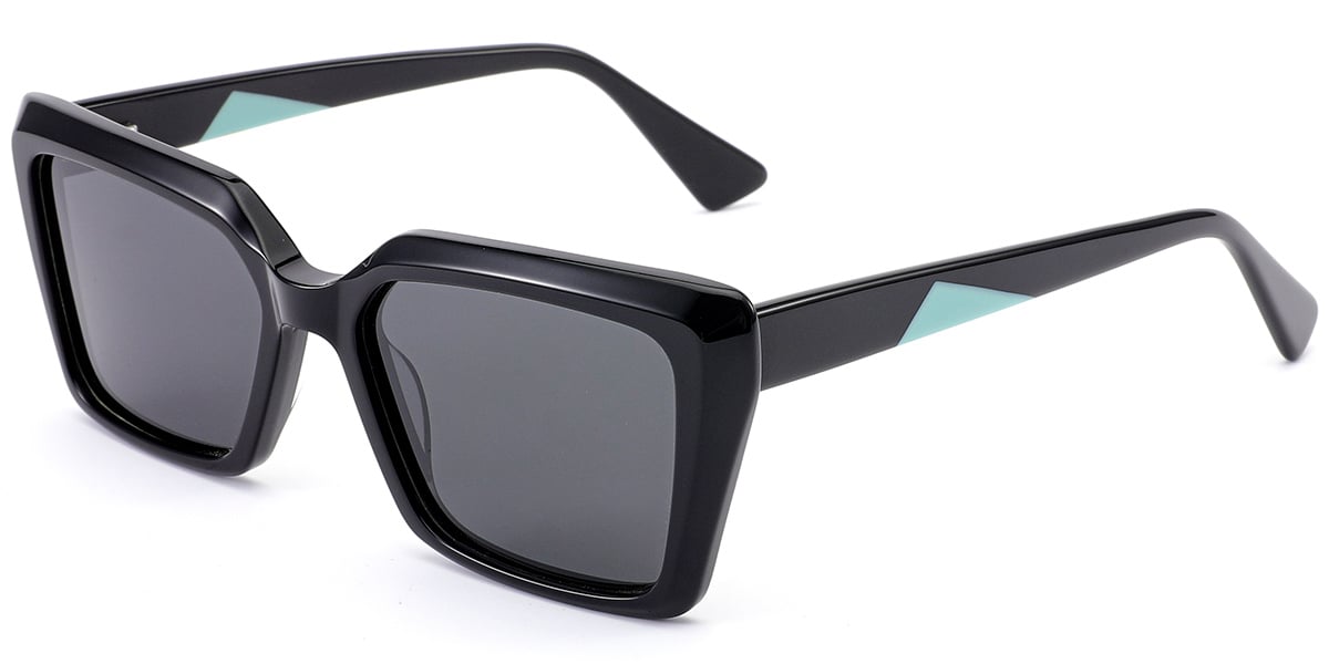 Acetate Rectangle Sunglasses black+dark_grey_polarized
