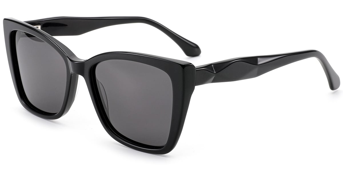 Acetate Square Sunglasses black+dark_grey_polarized