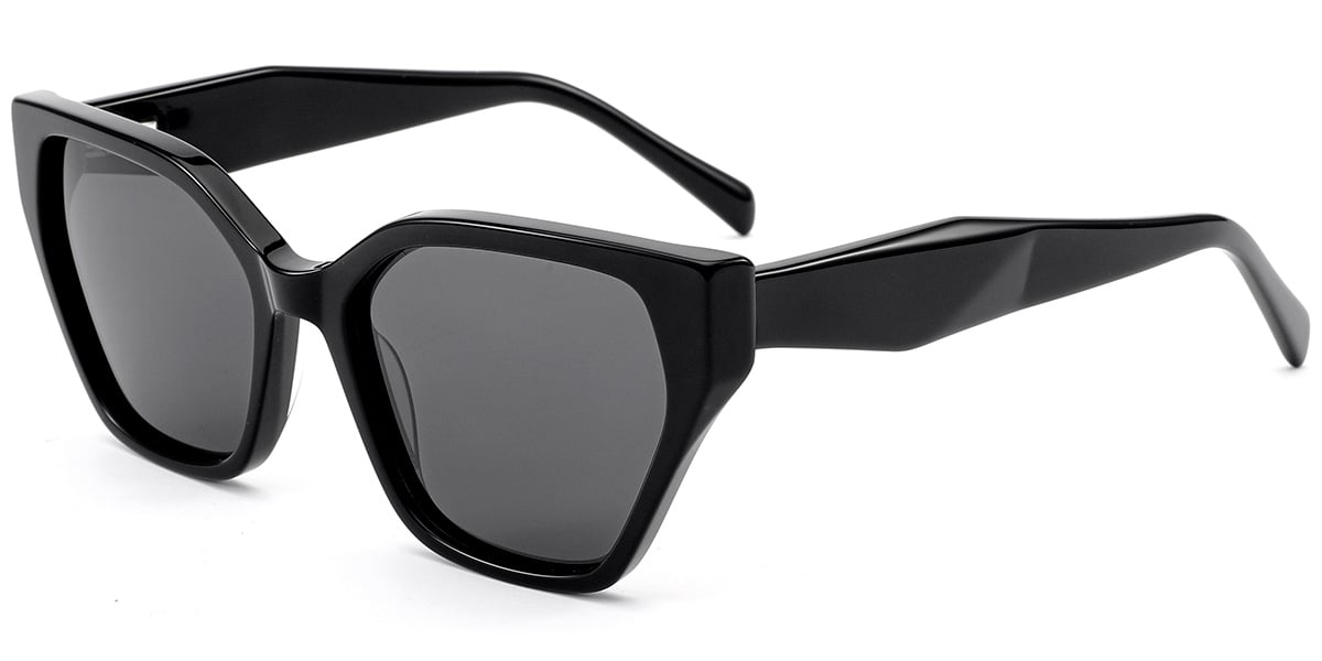 Acetate Geometric Sunglasses black+dark_grey_polarized