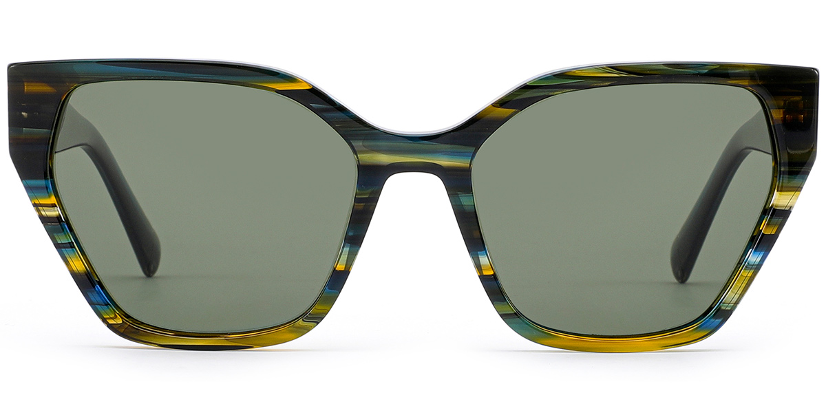 Acetate Geometric Sunglasses pattern-green+green_polarized