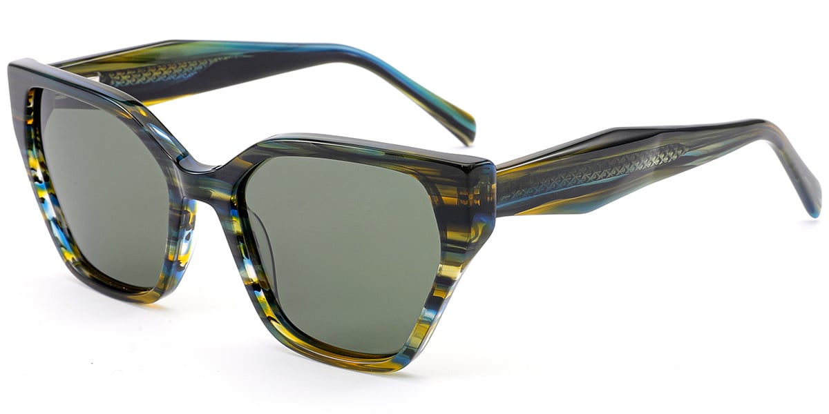 Acetate Geometric Sunglasses pattern-green+green_polarized