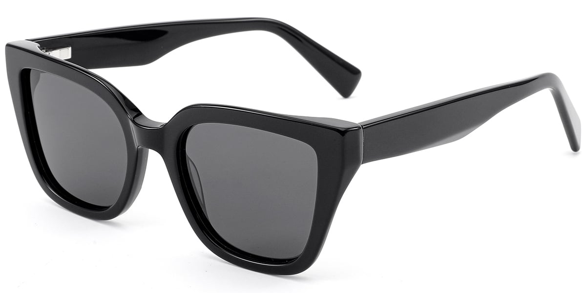 Acetate Square Sunglasses black+dark_grey_polarized