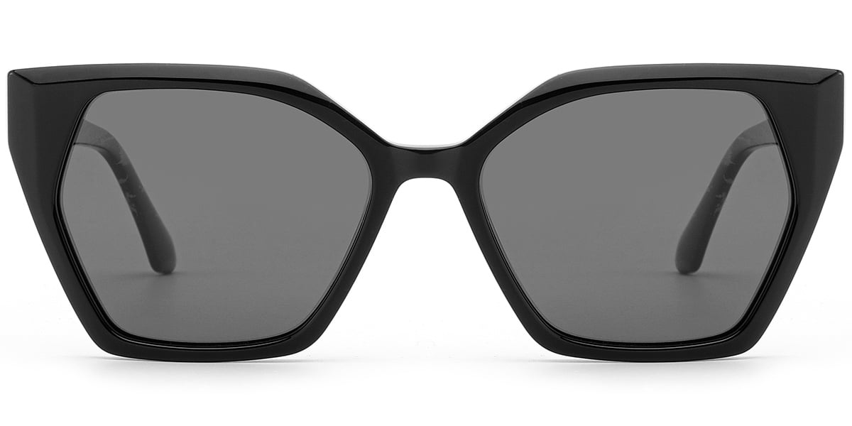 Acetate Geometric Sunglasses black+dark_grey_polarized