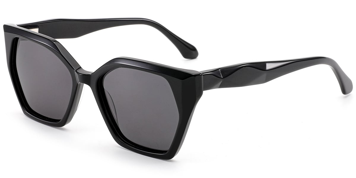 Acetate Geometric Sunglasses black+dark_grey_polarized