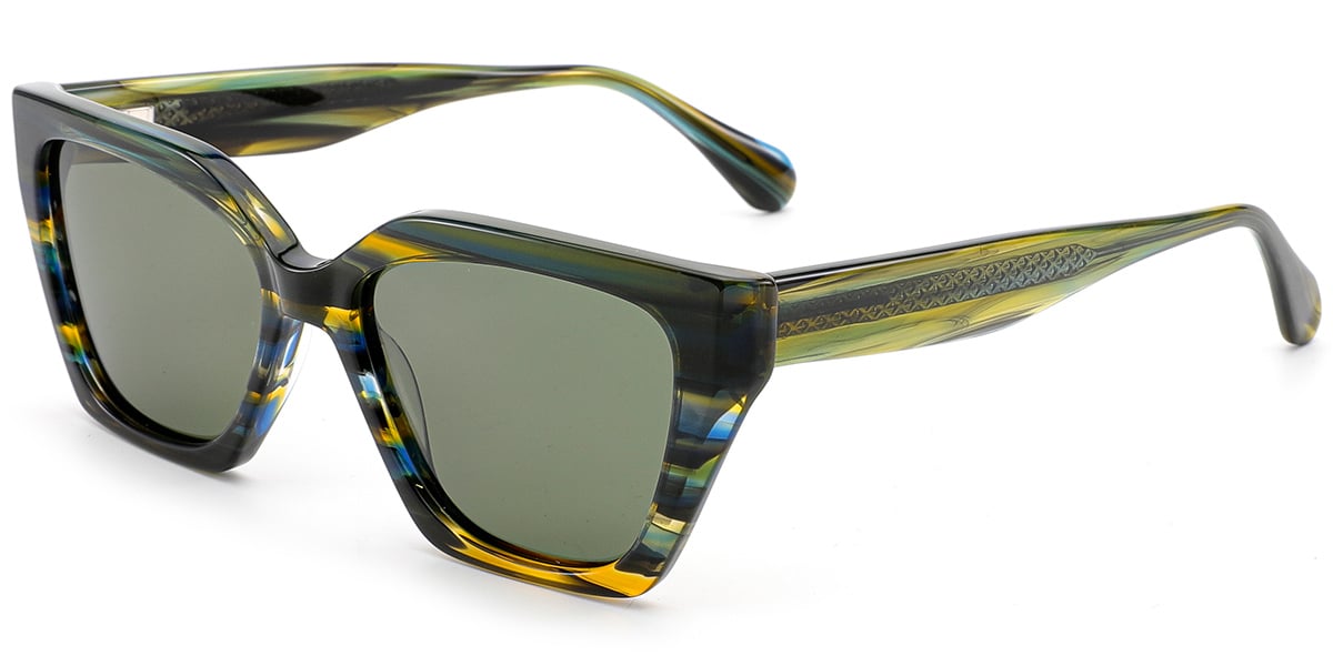 Acetate Square Sunglasses pattern-green+green_polarized