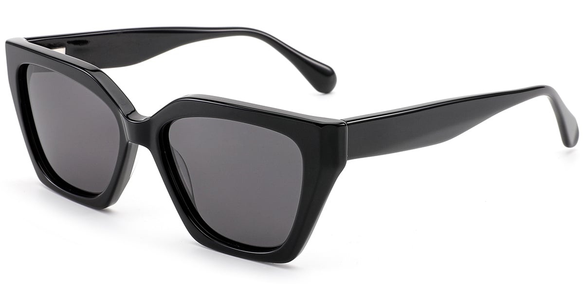 Acetate Square Sunglasses black+dark_grey_polarized