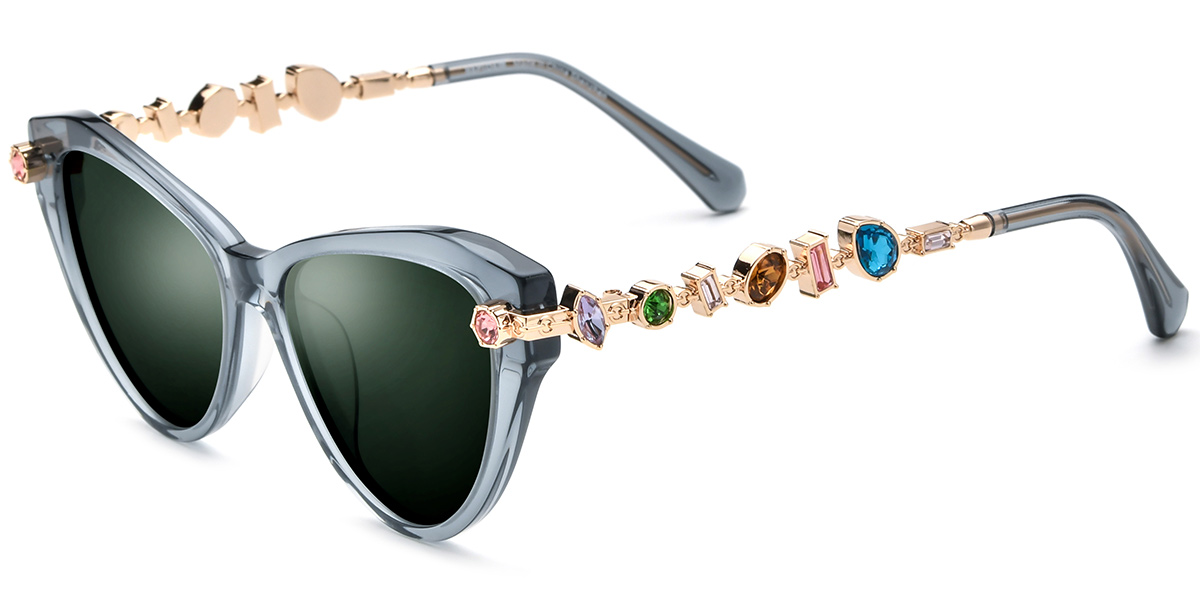 Acetate Cat Eye Sunglasses translucent-grey+dark_green_polarized