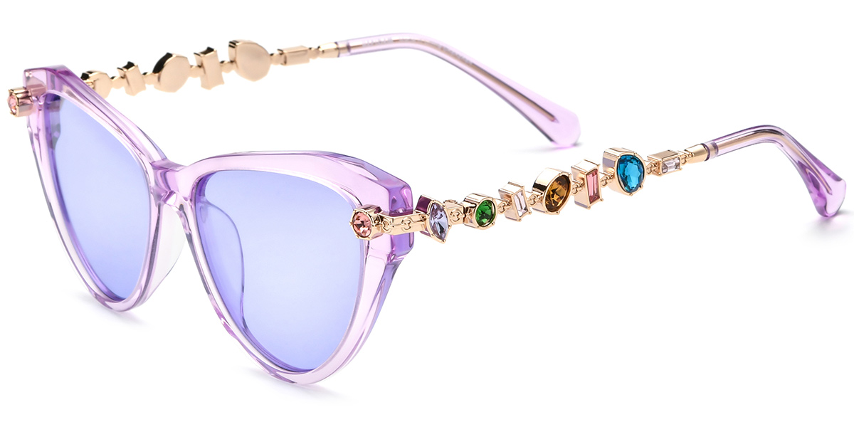 Acetate Cat Eye Sunglasses translucent-purple+purple_polarized