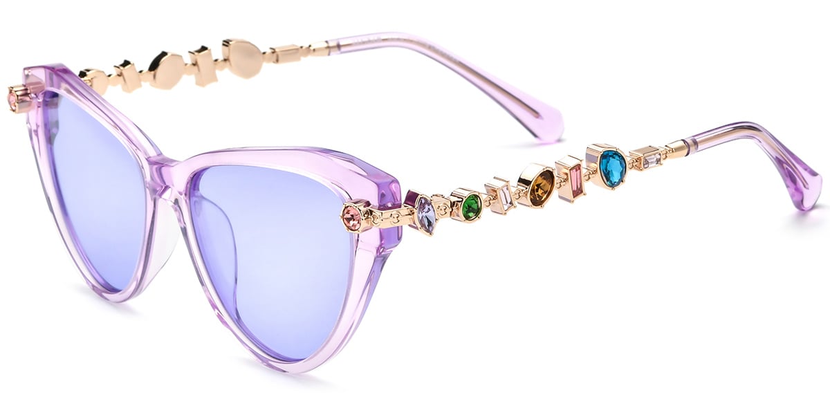 Acetate Cat Eye Sunglasses translucent-purple+purple_polarized