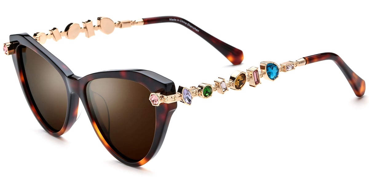 Acetate Cat Eye Sunglasses tortoiseshell+amber_polarized