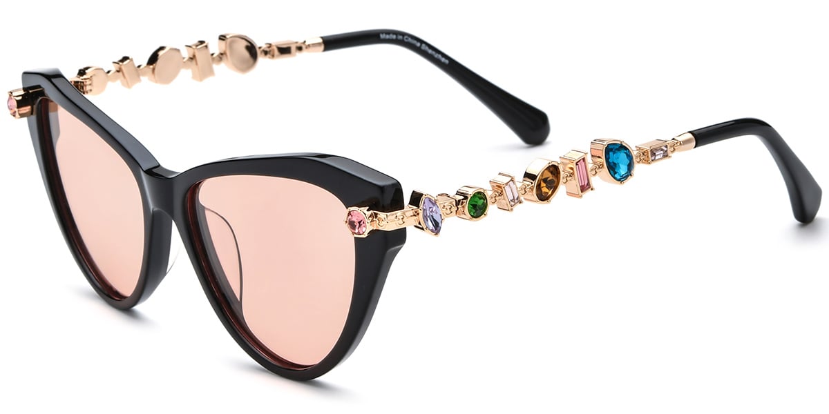 Acetate Cat Eye Sunglasses black+rose_polarized