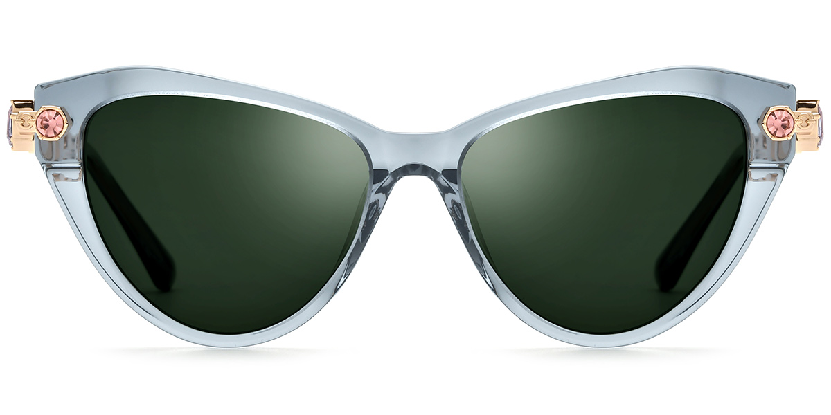 Acetate Cat Eye Sunglasses translucent-grey+dark_green_polarized
