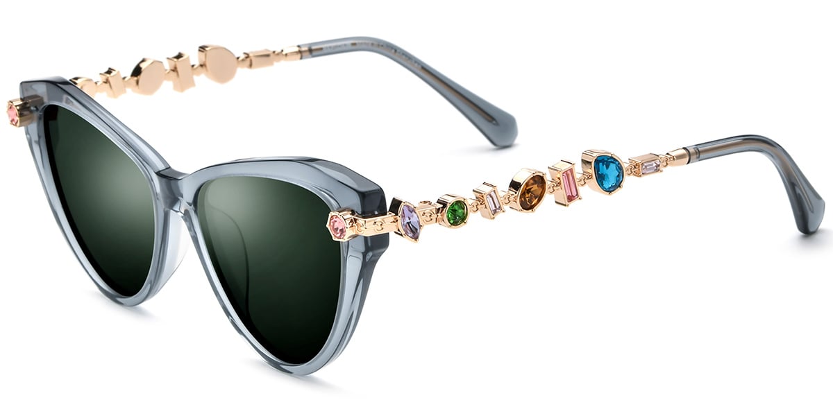 Acetate Cat Eye Sunglasses translucent-grey+dark_green_polarized