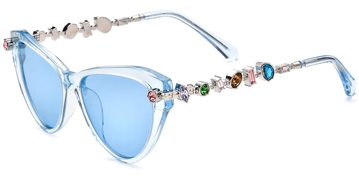 Acetate Cat Eye Sunglasses translucent-blue+blue_polarized